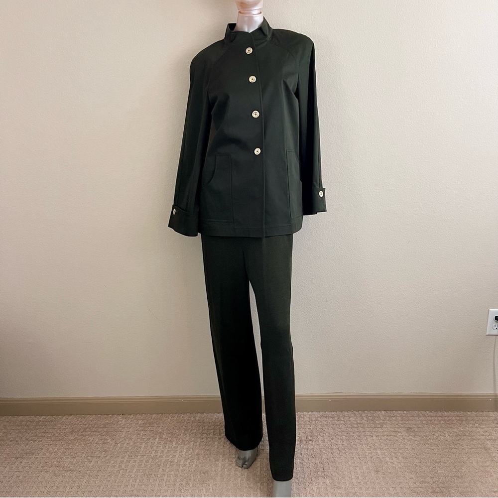 St. John Green Military Jacket Knit Pant Set